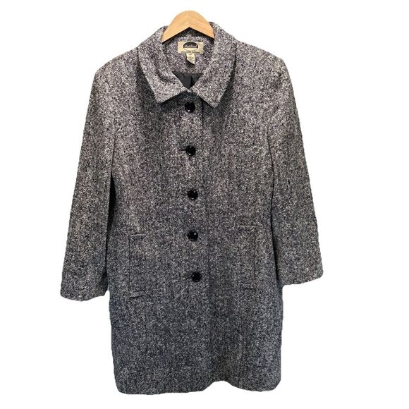 MarkReed Fashion Womens Salt Pepper Tweed Wool Blend Button Coat Vintage Sz 18P - Picture 3 of 10